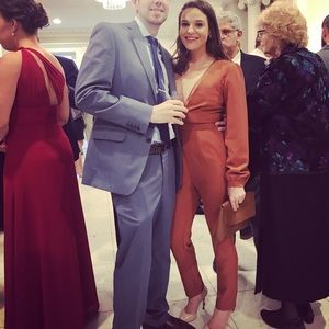 Burnt Orange NastyGal (honeypunch) deep V jumpsuit